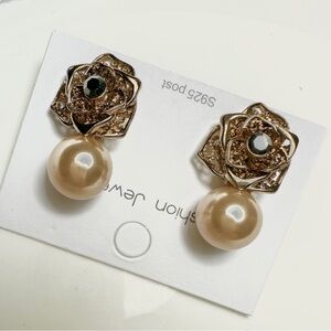 Elegant Gold and Cream Faux Pearl Earrings 10mm with sterling silver pins